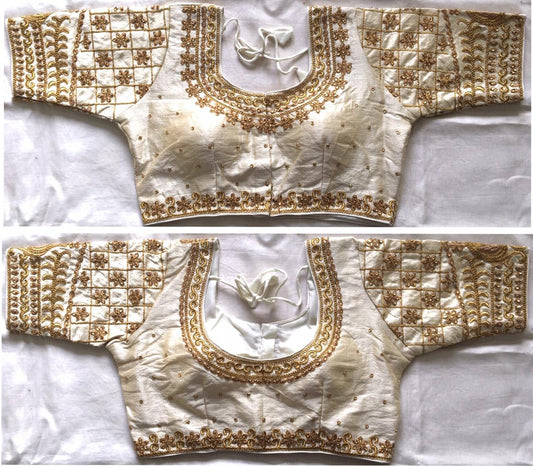 White color silk coding work blouse for women