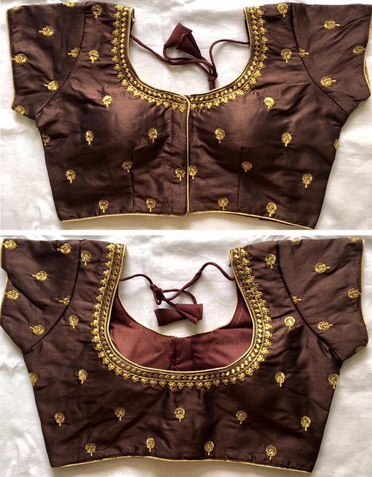 Brown color silk sequins work blouse 