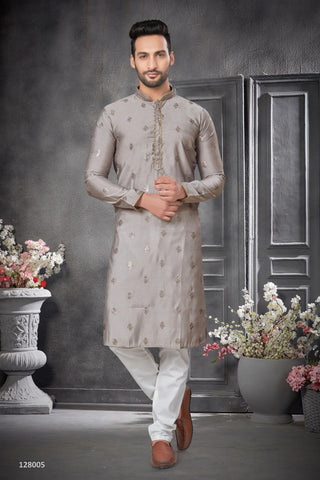 Cotton Silk Embroidery Kurta For Mens