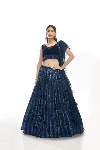 Navy blue velvet lehenga choli