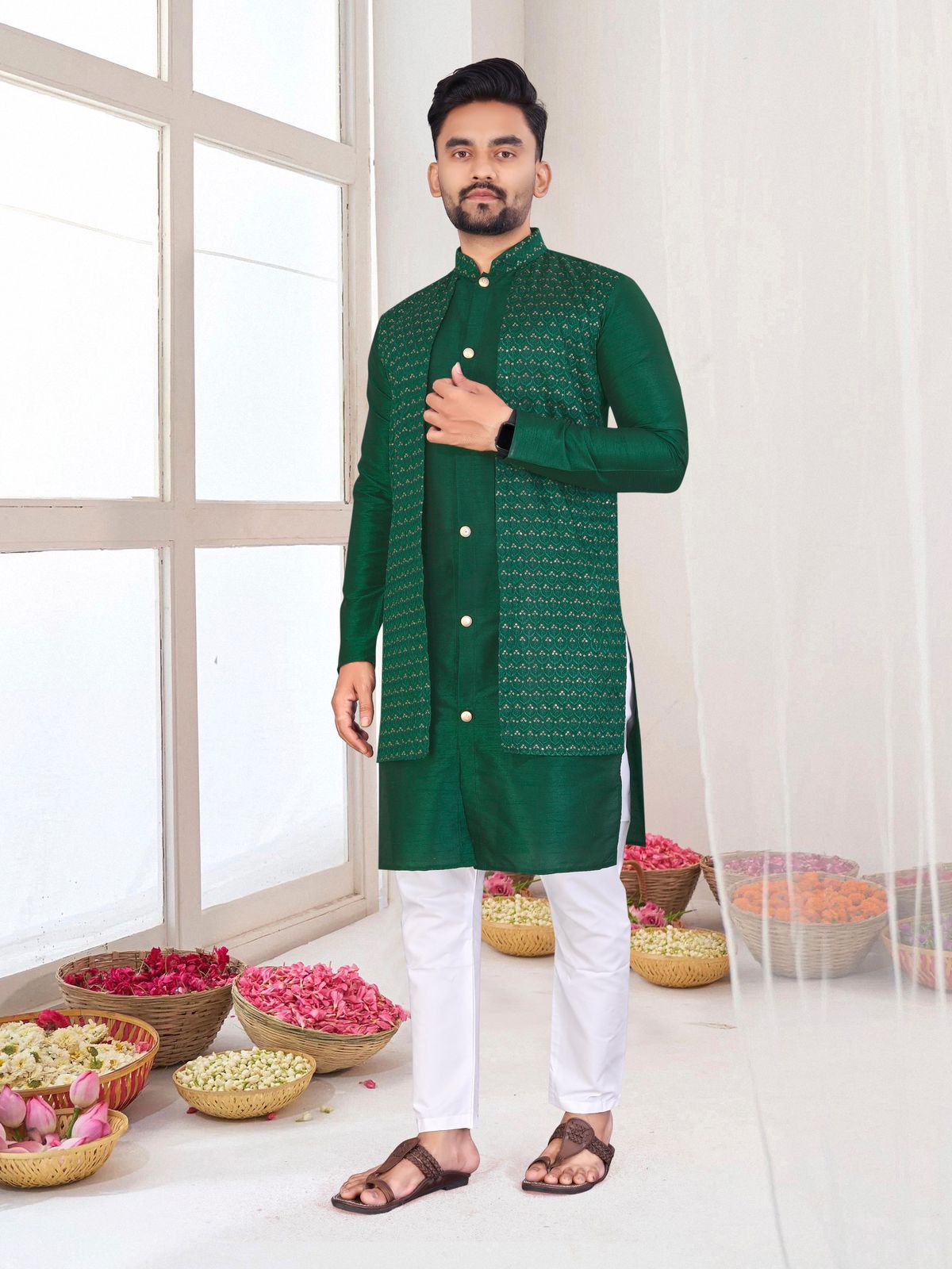 Traditional Indian Wedding Wear Men's Indo Western Kurta Pajama