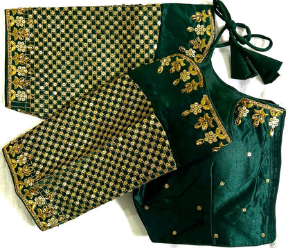 Dark green color phantom silk sarees blouse for women