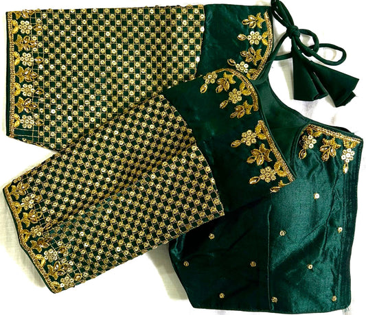 Dark green color phantom silk sarees blouse for women
