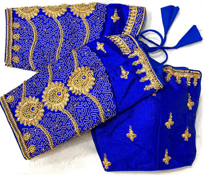 Blue color silk embroidery work blouse for women