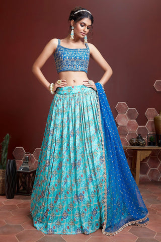  Pure Chinnon Silk Sky Blue Lehenga