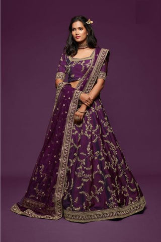 Purple color art silk sequins lehenga choli online