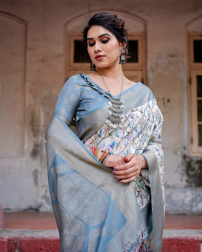 Blue Color banarasi silk saree with blouse online
