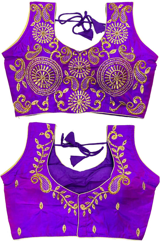Purple color silk hand work blouse