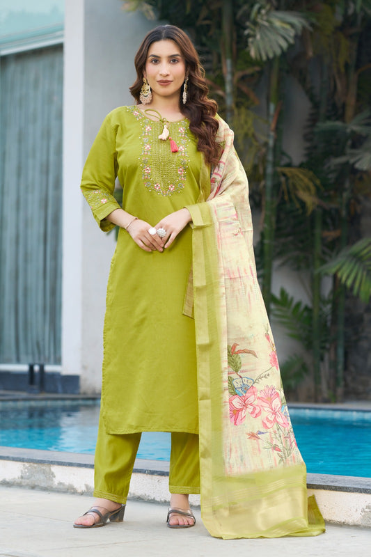 Sage green color viscose silk salwar kameez for women
