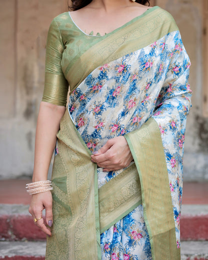 Green color banarasi silk saree with blouse price