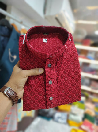 red mens kurta