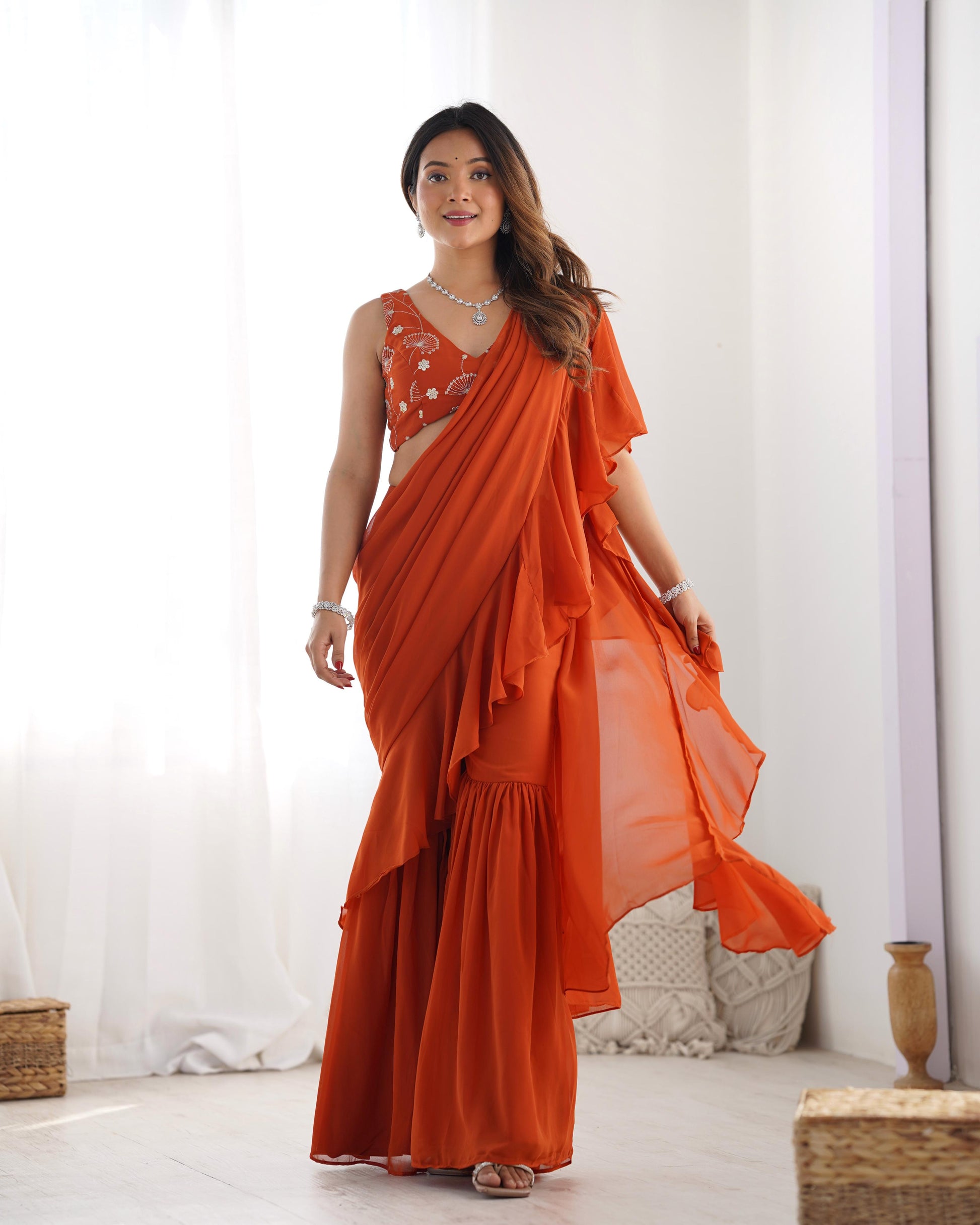 Designer rust color saree online