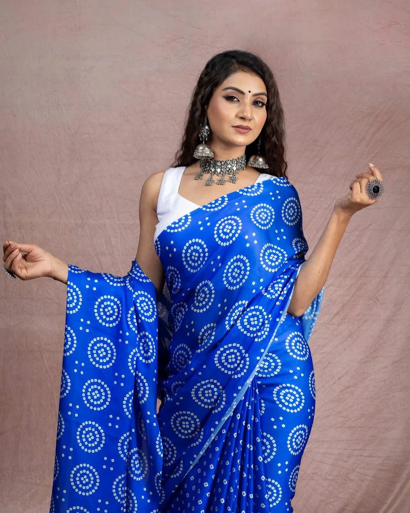 Blue color japan satin saree with blouse price 