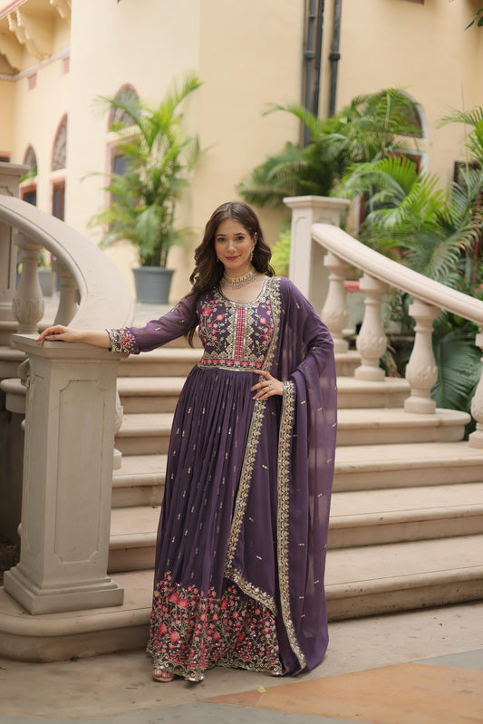Lavender color georgette sharara suit 