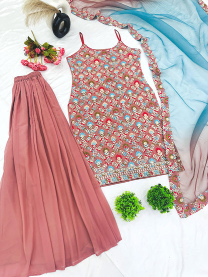 Peach color georgette sharara suit for women