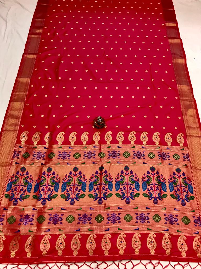 Red color paithani saree for women