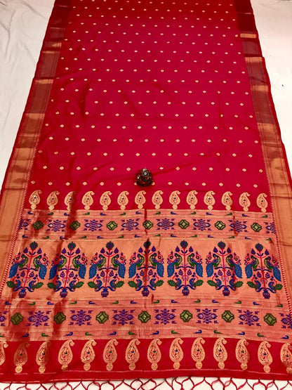 Red color paithani saree for women