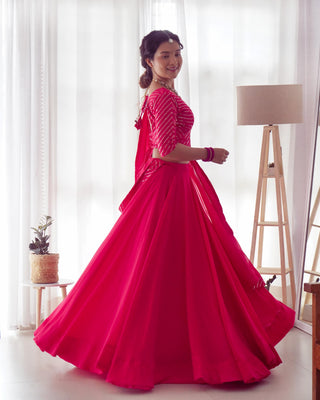 Pink color sequins work lehenga choli