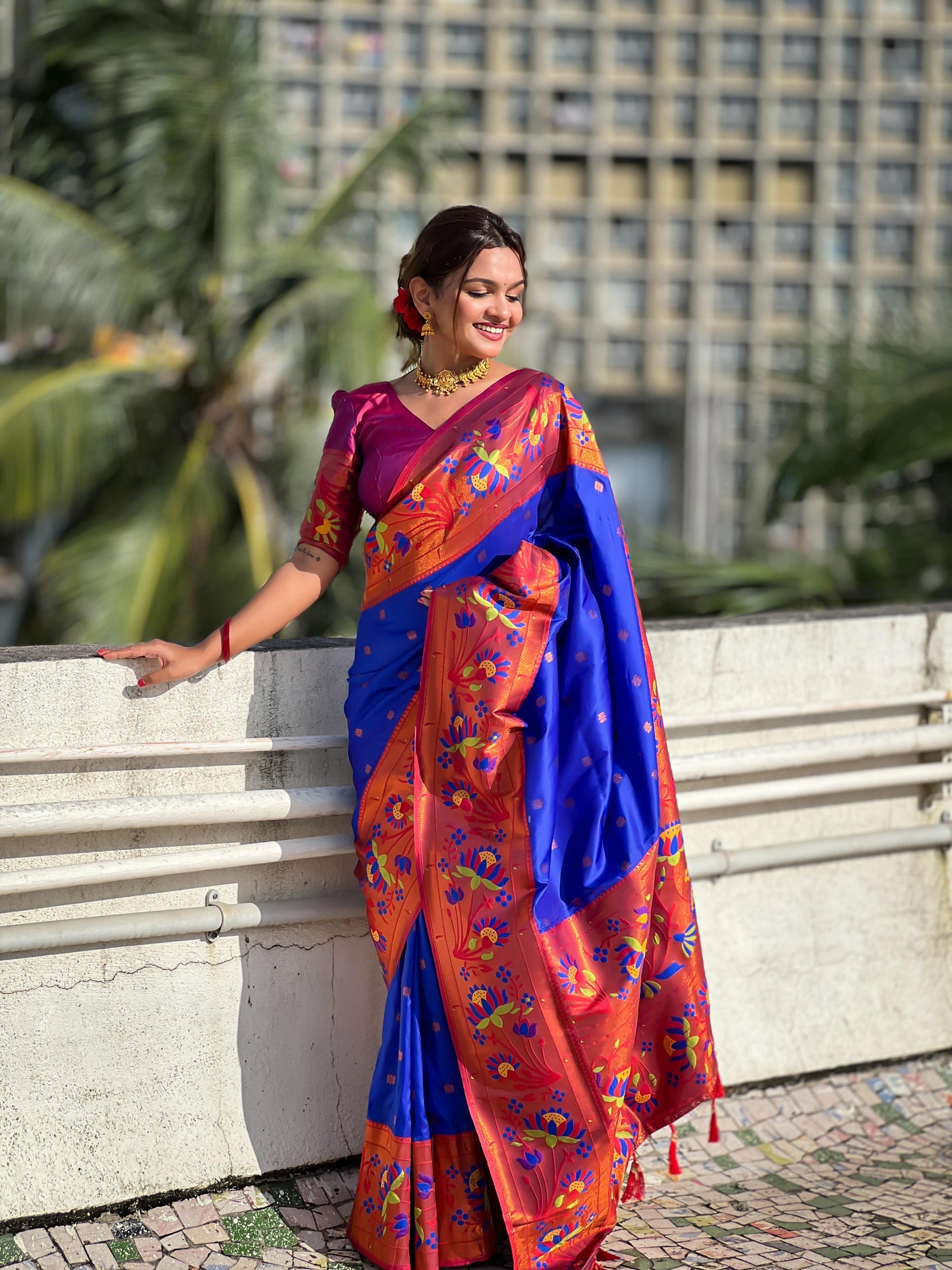 Blue color soft silk saree for women