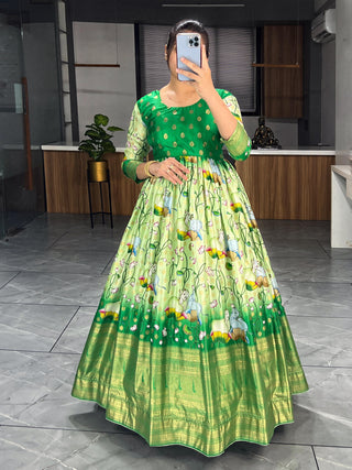 Green Kalamkari Dress with Dupatta
