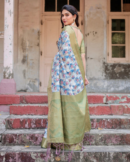 Green color banarasi silk saree for wedding