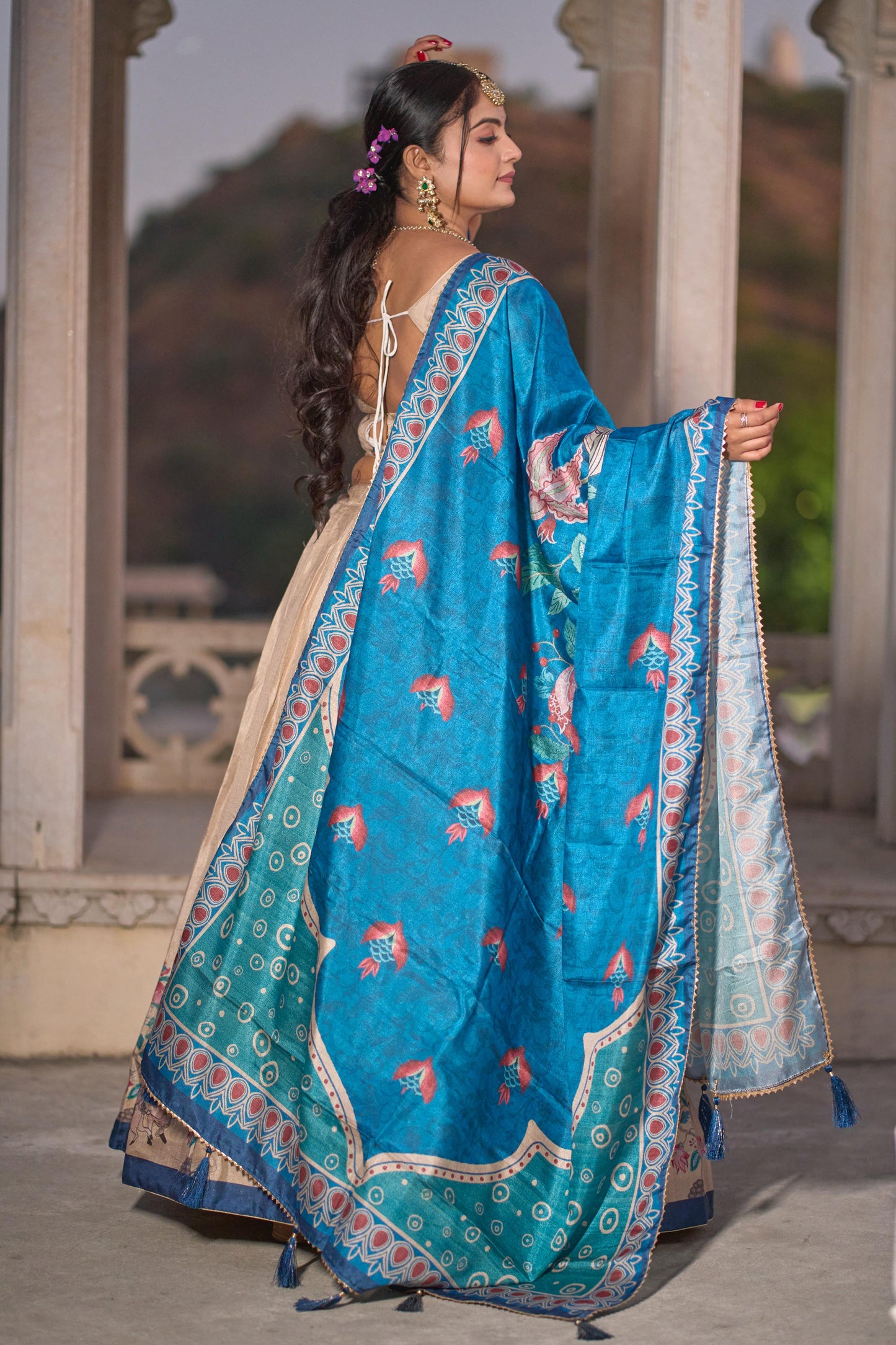 Cream color manipuri silk lehenga choli images