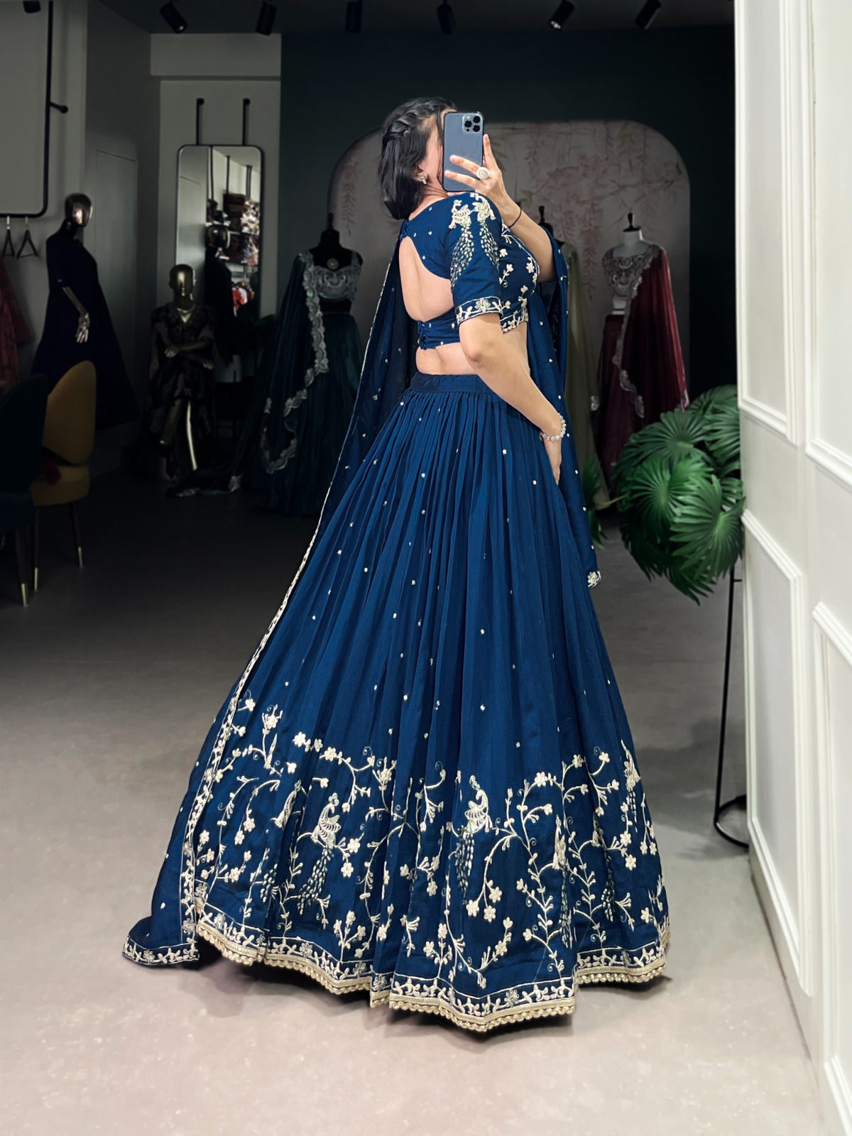 Firozi color vichitra silk lehenga choli with dupatta price
