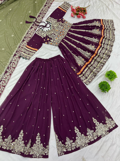 Purple color georgette sharara suit for women