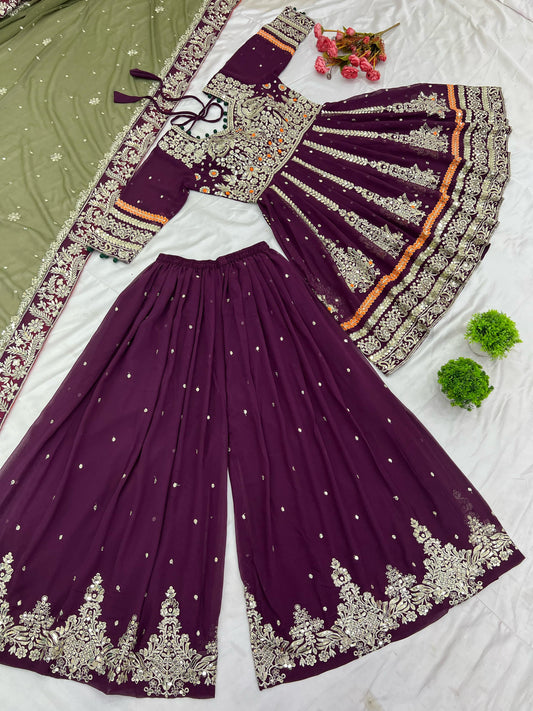 Purple color georgette sharara suit for women