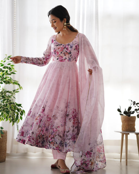 Pink color organza silk salwar suit for women