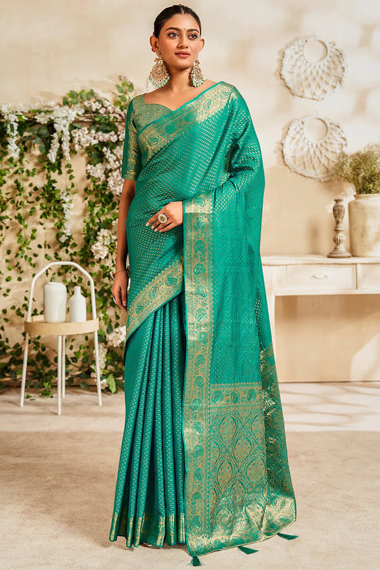 Green color khadi silk saree for women