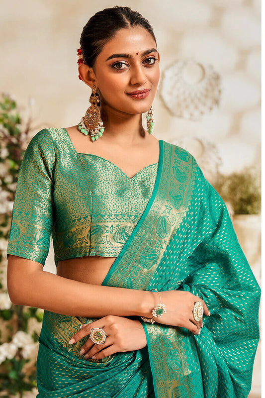 Green color khadi silk saree for wedding