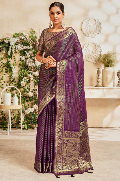 Wine color soft silk saree for women