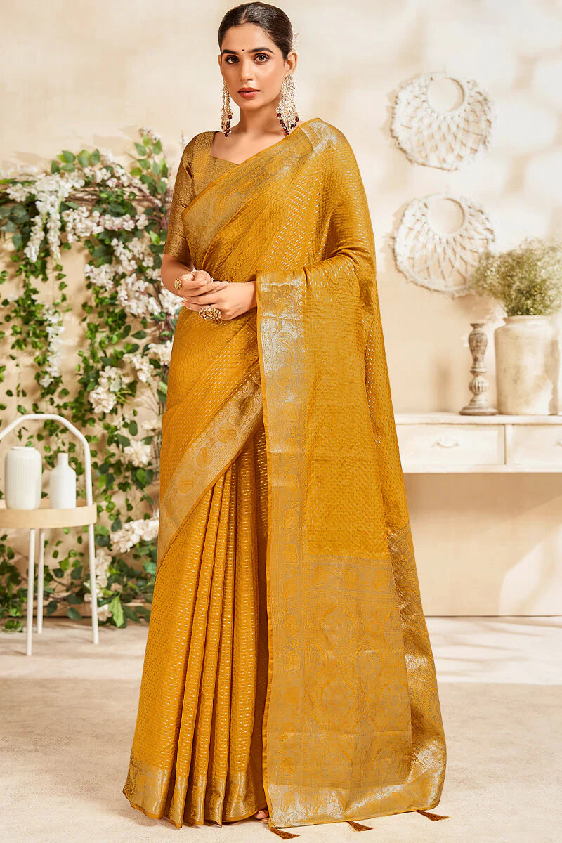 Yellow color soft silk saree for women