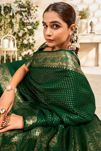 Dark green color soft silk saree with blouse online