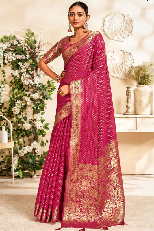 Rani pink color soft silk saree for women