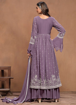 Purple georgette sharara suit with dupatta online shopping
