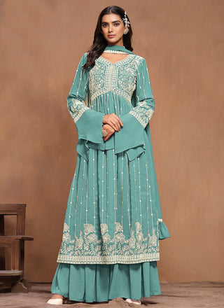 Turquoise color georgette salwar suit with dupatta
