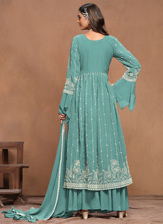 Dark turquoise color georgette salwar suit
