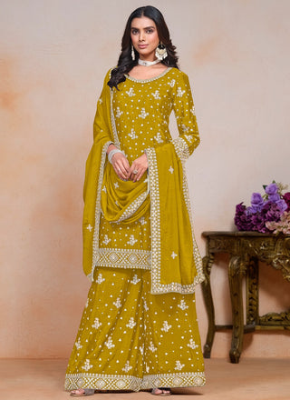 Mustard chiffon salwar suit for women with dupatta
