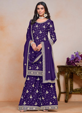 Purple chinon salwar suit for women with dupatta
