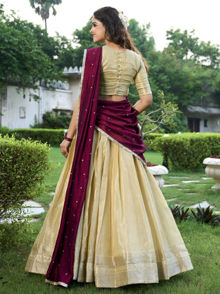 Beige kanchipuram lehenga choli for women with price
