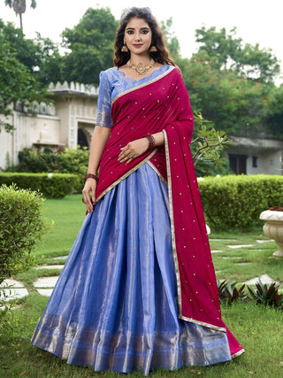 Blue kanchipuram lehenga choli for women with price
