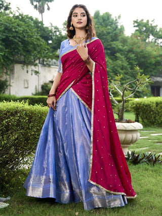 Blue kanchipuram lehenga choli for women online
