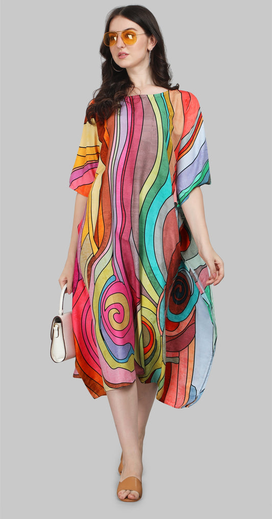 Multi color poly rayon kaftan for women 
