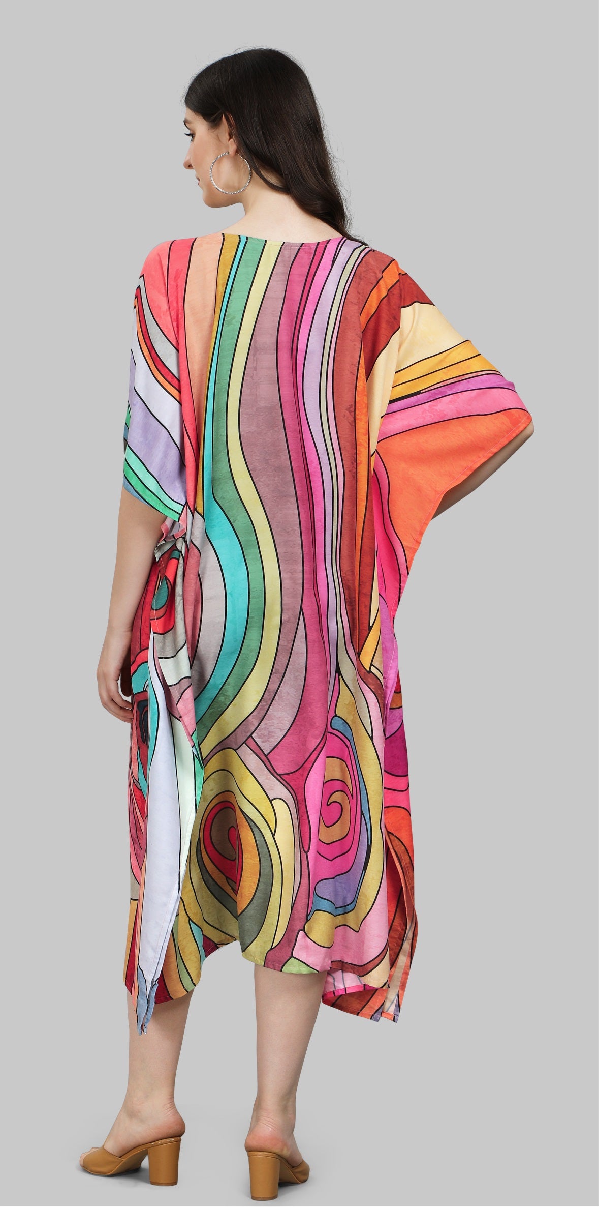 Multi color poly rayon kaftan with online