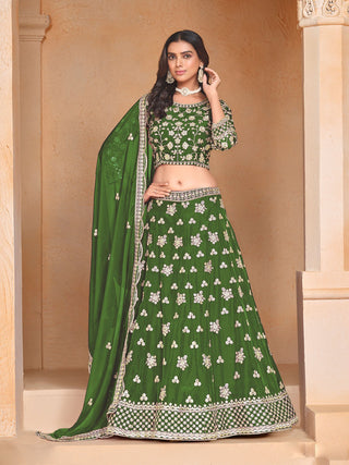 Mehendi color organza lehenga choli 