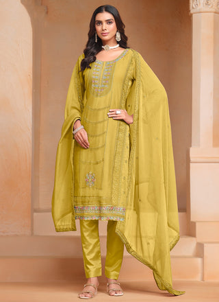 Mustard color chiffon organza kurti for women with dupatta
