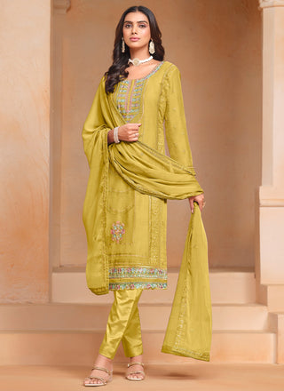 Mustard chifforn organza gown for women