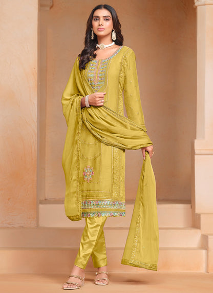 Mustard chifforn organza gown for women